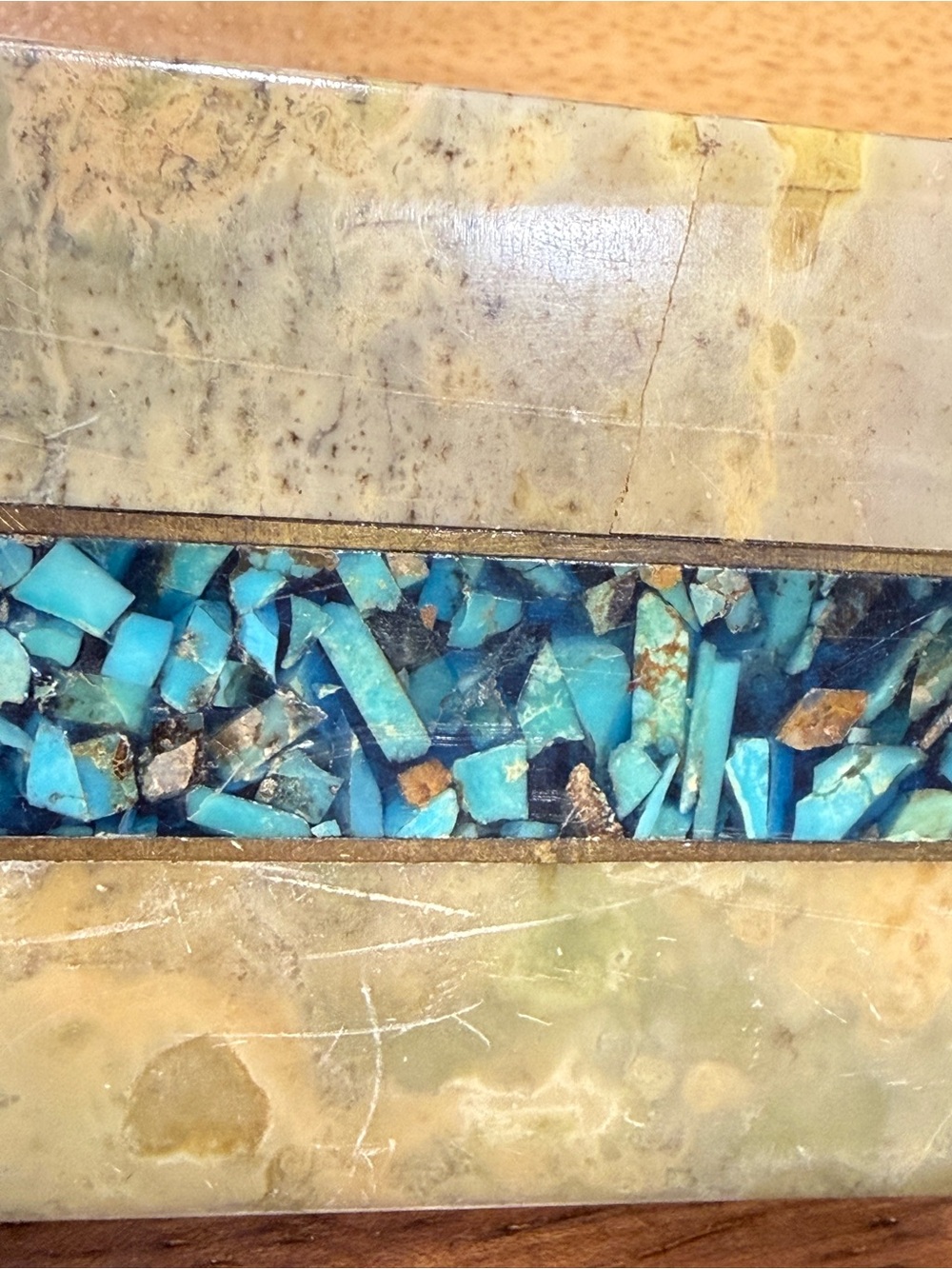 Inlaid Polished Stone Belt Buckle with Turquoise Mosaic - Picture 5 of 5